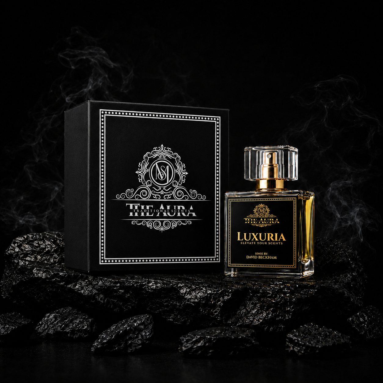 Box with perfume bottle the aura